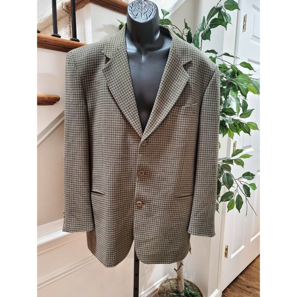 Bachrach Men Brown Wool Long Sleeve Three Button Single Breasted Jacket Blazer - Picture 1 of 12